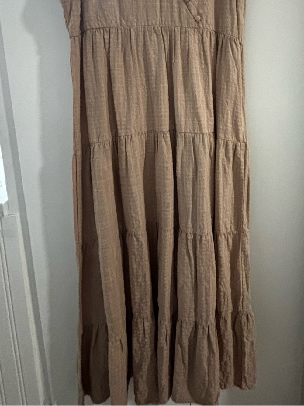 NWT Women's Taupe Tiered Ruffle Sleeve Maxi Dress